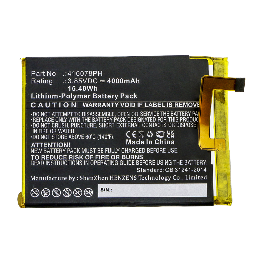 Synergy Digital Cell Phone Battery, Compatible with Blackview 416078PH Cell Phone Battery (Li-Pol, 3.85V, 4000mAh)