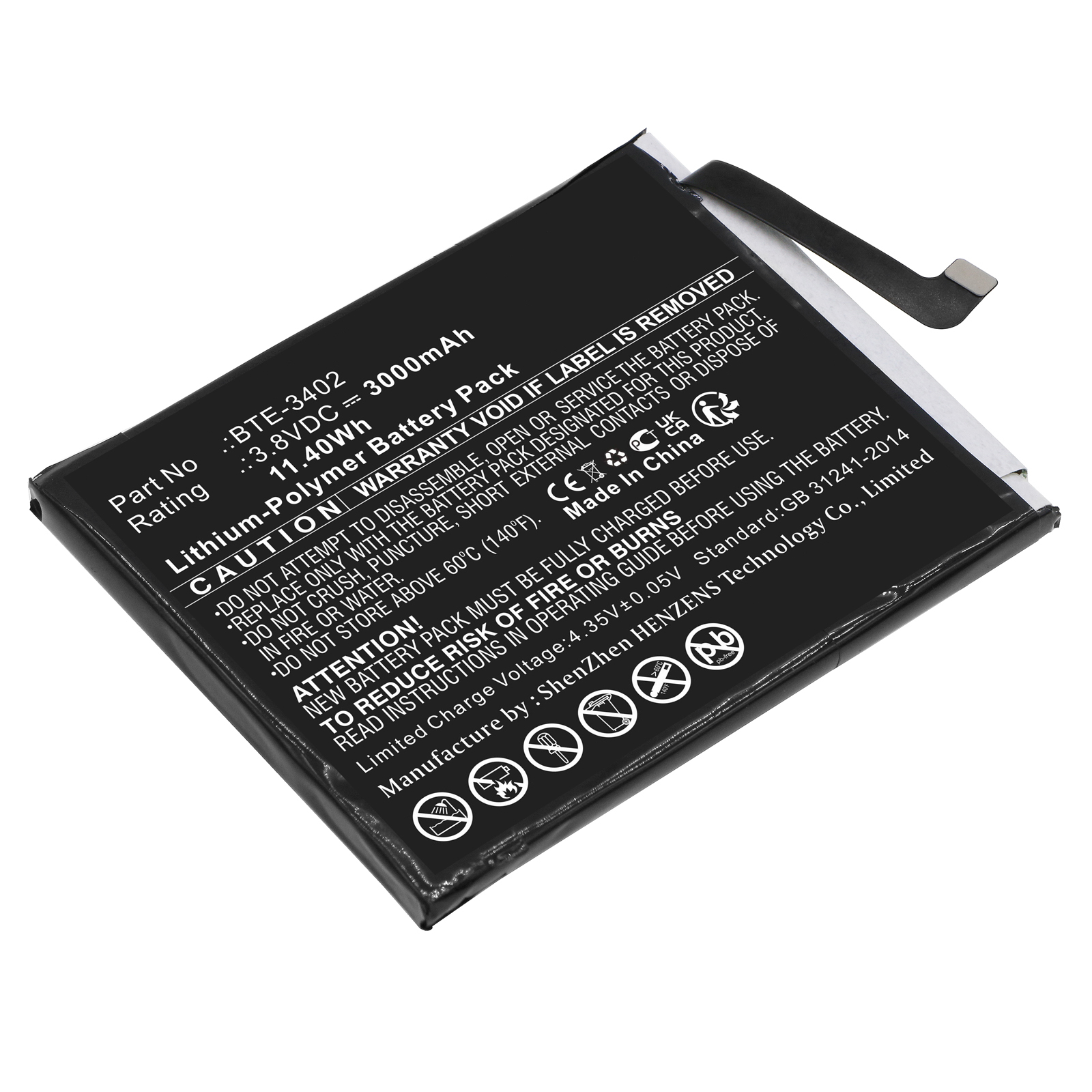 Synergy Digital Cell Phone Battery, Compatible with Orbic BTE-3402 Cell Phone Battery (Li-Pol, 3.8V, 3000mAh)
