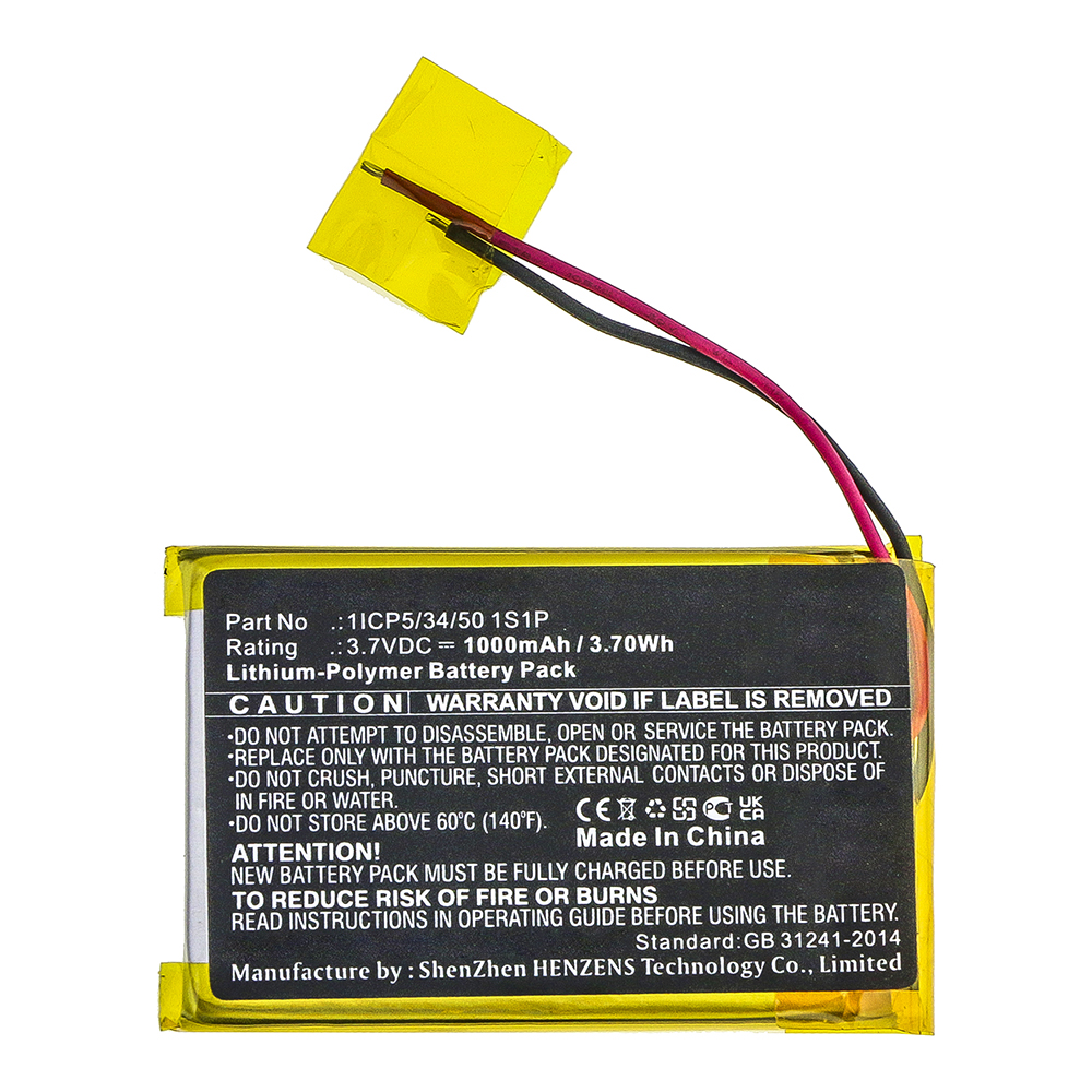 Synergy Digital Remote Control Battery, Compatible with Wacom 1ICP5/34/50 1S1P Remote Control Battery (Li-Pol, 3.7V, 1000mAh)