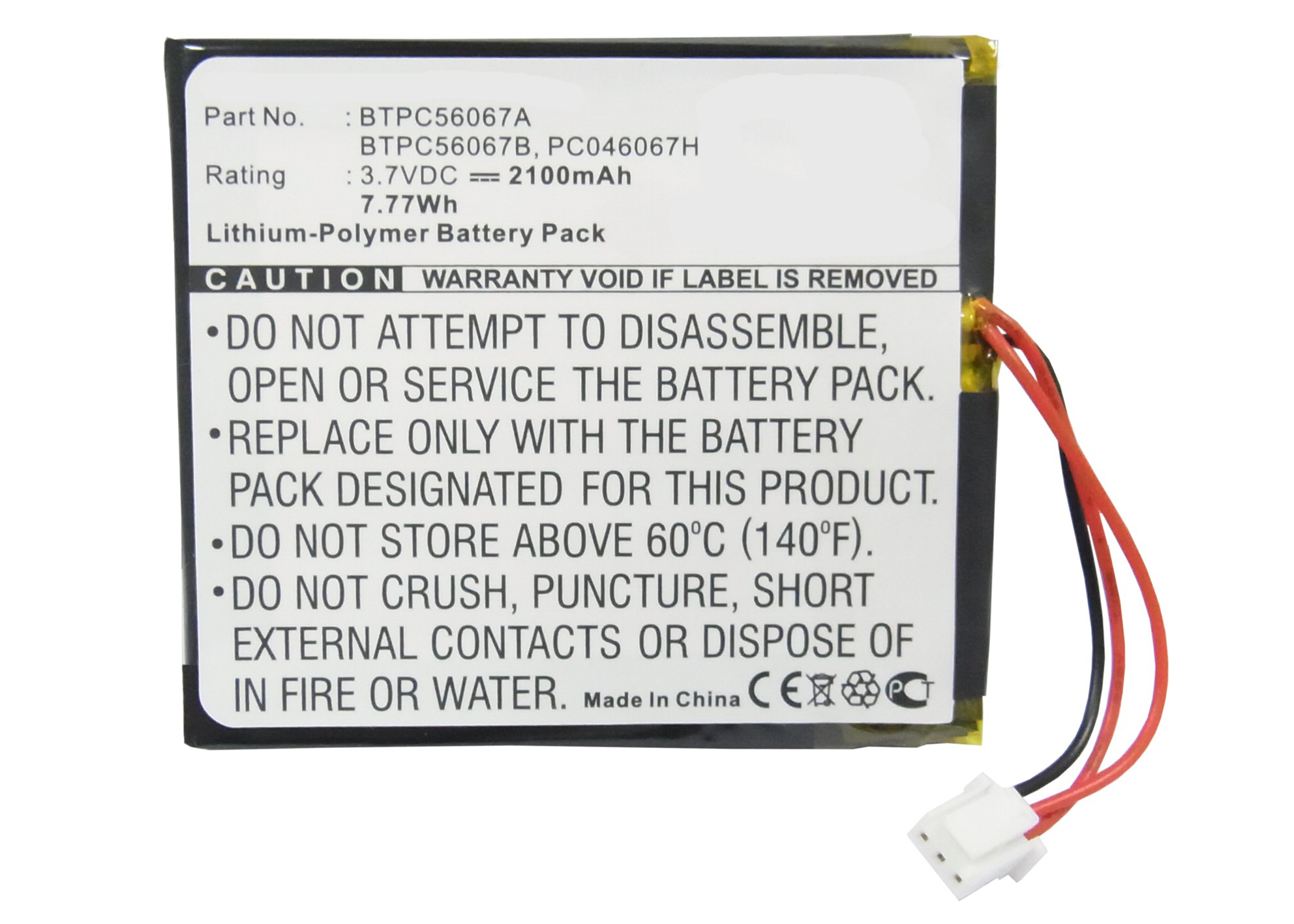 Synergy Digital Remote Control Battery, Compatible with Crestron MT-1000C-BTP Remote Control Battery (Li-Pol, 3.7V, 2100mAh)