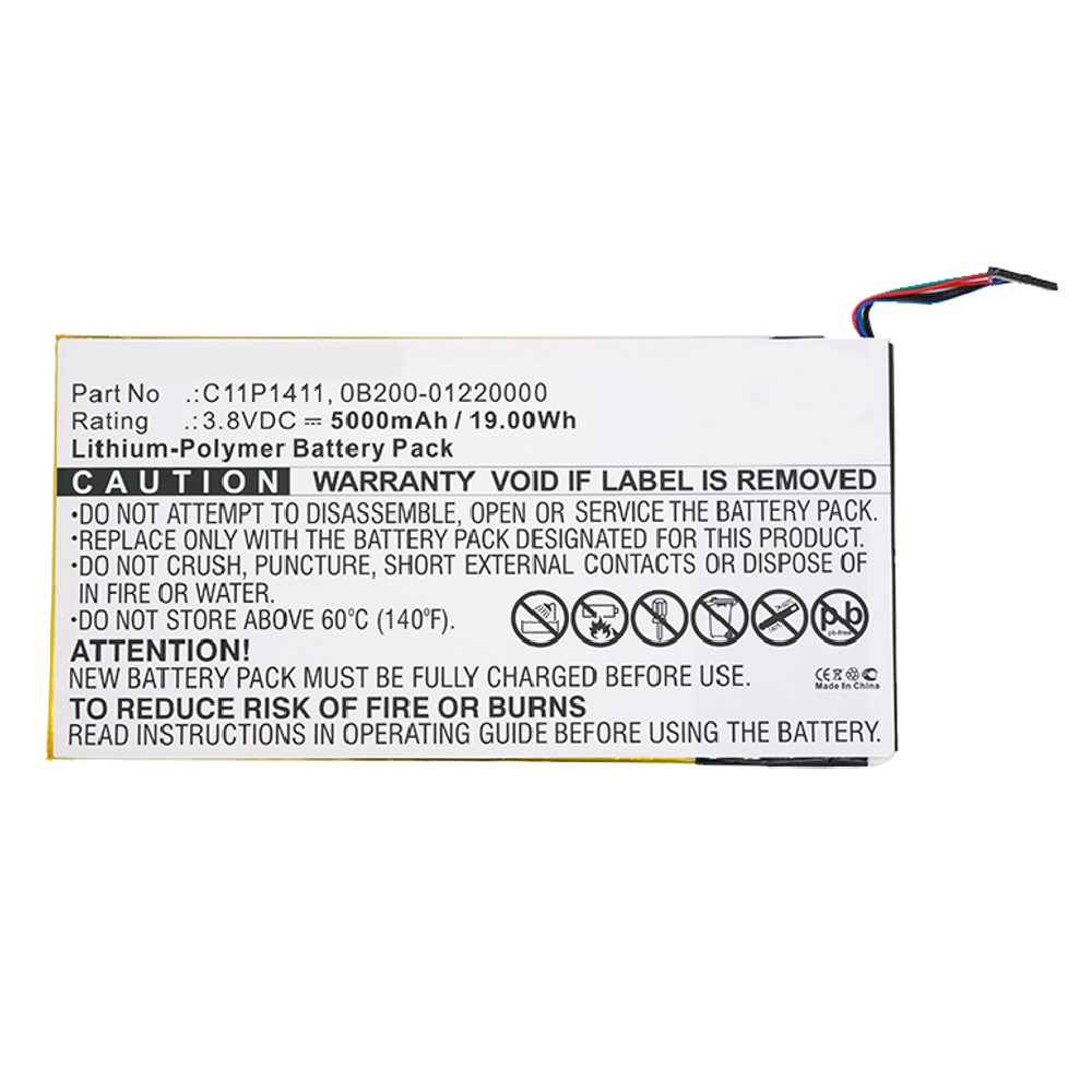 Synergy Digital Tablet Battery, Compatible with Asus 0B200-01220000, C11P1411 Tablet Battery (Li-Pol, 3.8V, 5000mAh)