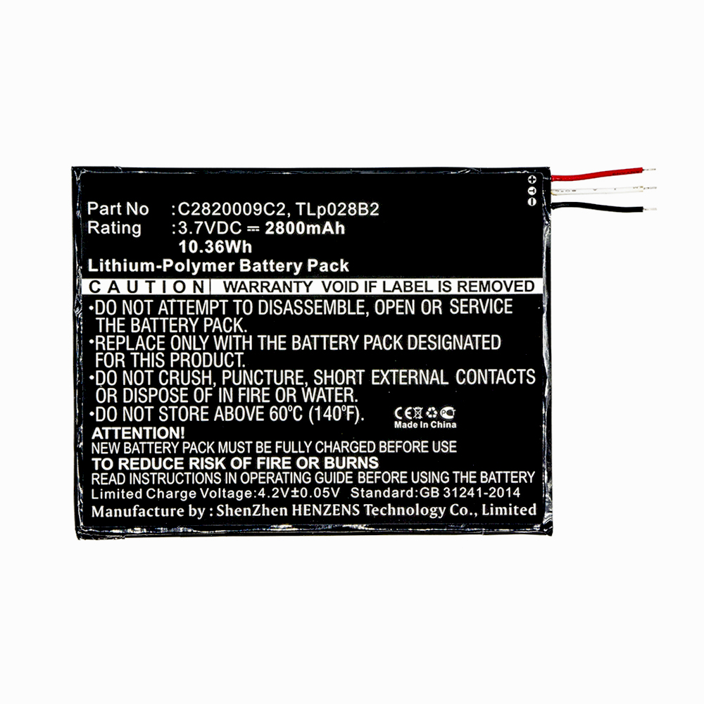 Synergy Digital Tablet Battery, Compatible with Alcatel C2820009C2, TLp028B2, TLp028BC, TLp028BD Tablet Battery (3.7V, Li-Pol, 2800mAh)