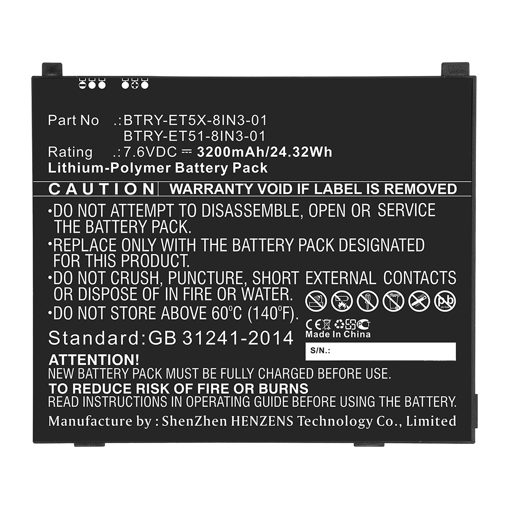 Synergy Digital Tablet Battery, Compatible with Zebra BTRY-ET51-8IN3-01 Tablet Battery (Li-Pol, 7.6V, 3200mAh)