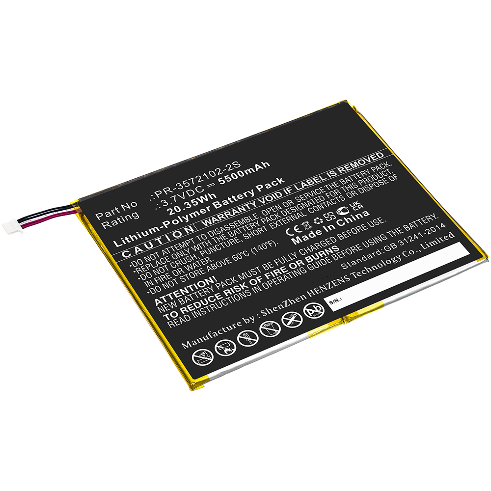 Synergy Digital Tablet Battery, Compatible with DigiLand  PR-3572102-2S Tablet Battery (Li-Pol, 3.7V, 5500mAh)