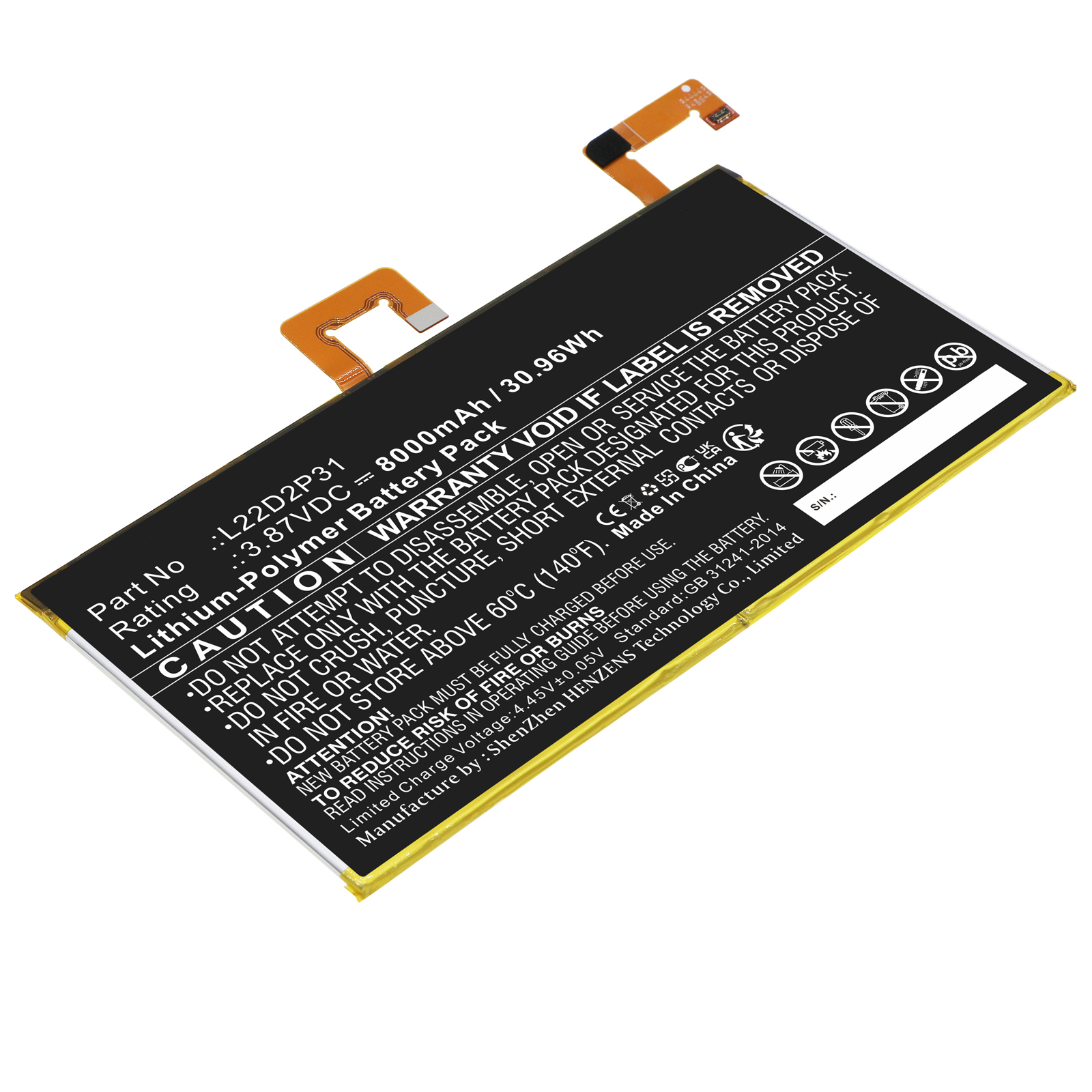 Synergy Digital Tablet Battery, Compatible with Lenovo L22D2P31 Tablet Battery (Li-Pol, 3.87V, 8000mAh)