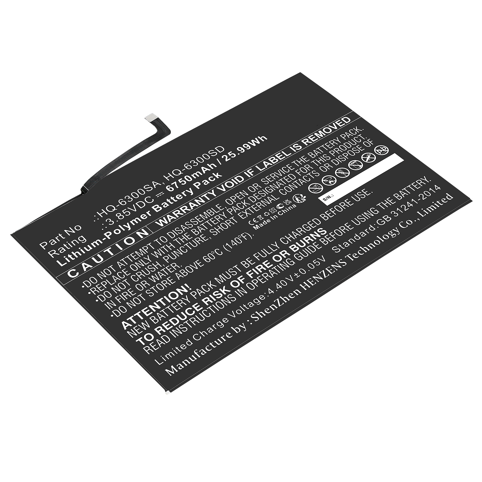 Synergy Digital Tablet Battery, Compatible with Samsung HQ-6300SA Tablet Battery (Li-Pol, 3.85V, 6750mAh)