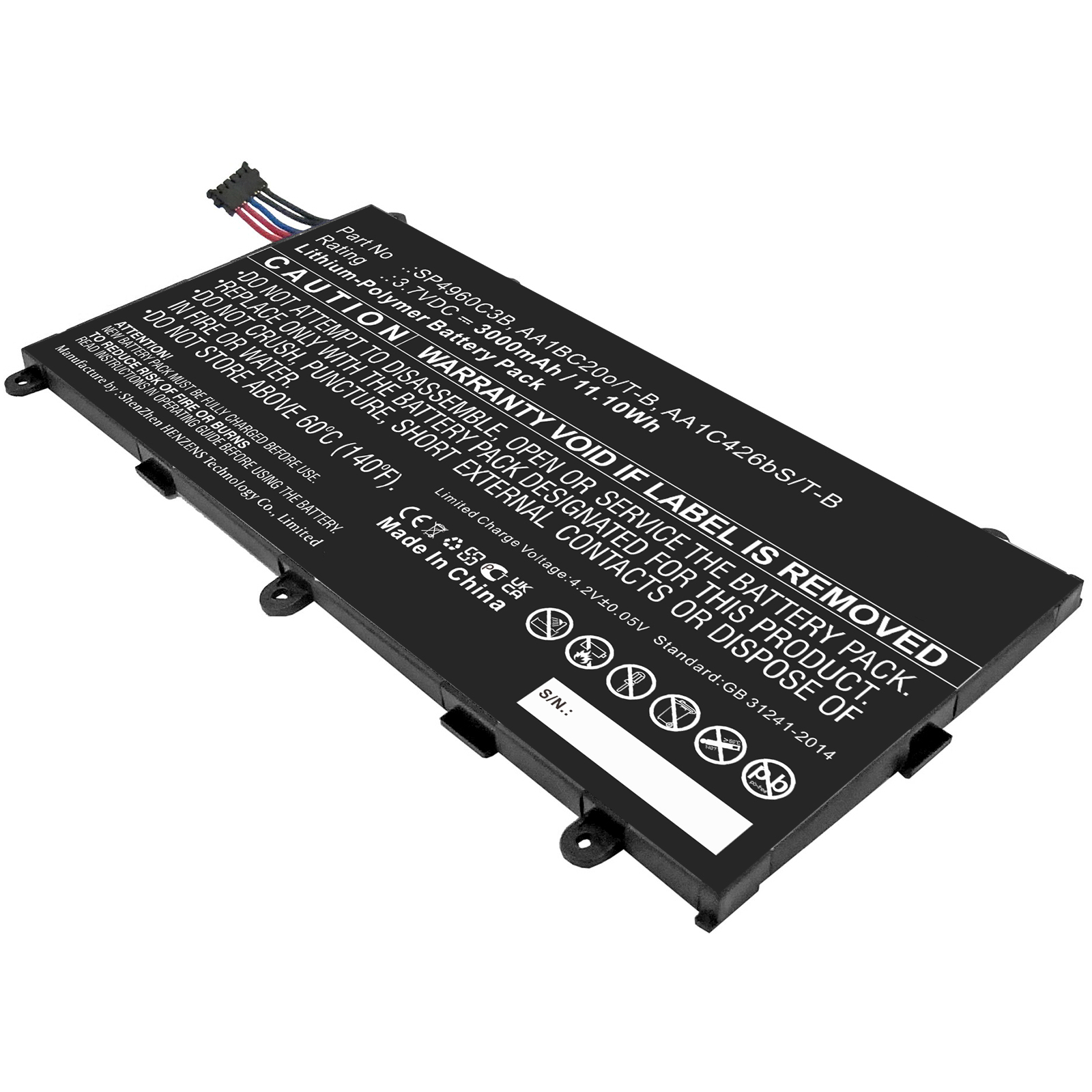 Synergy Digital Tablet Battery, Compatible with Samsung SP4960C3B Tablet Battery (Li-Pol, 3.7V, 3000mAh)