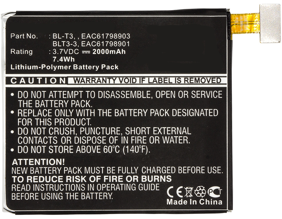 Synergy Digital Tablets Battery, Compatiable with LG BL-T3, BLT3-3, EAC61798901, EAC61798903 Tablets Battery (3.7V, Li-Pol, 2000mAh)