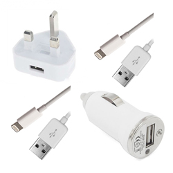 Home & Car Charger Kit For iPhone 5 - Includes Home AC Adapter, Car Adapter and 2 USB Sync Data Cables - For Use In The UK