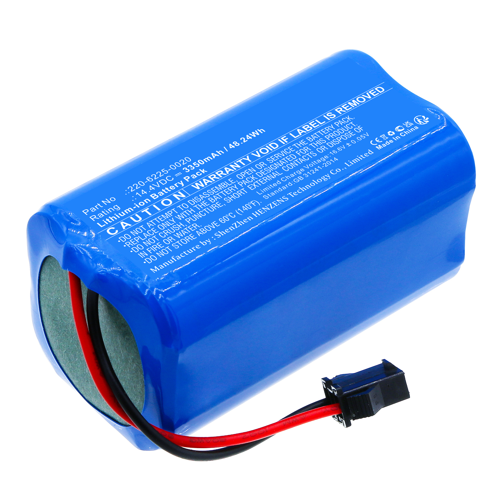 Synergy Digital Vacuum Cleaner Battery, Compatible with Ecovacs 220-6225-0020 Vacuum Cleaner Battery (Li-ion, 14.4V, 3350mAh)