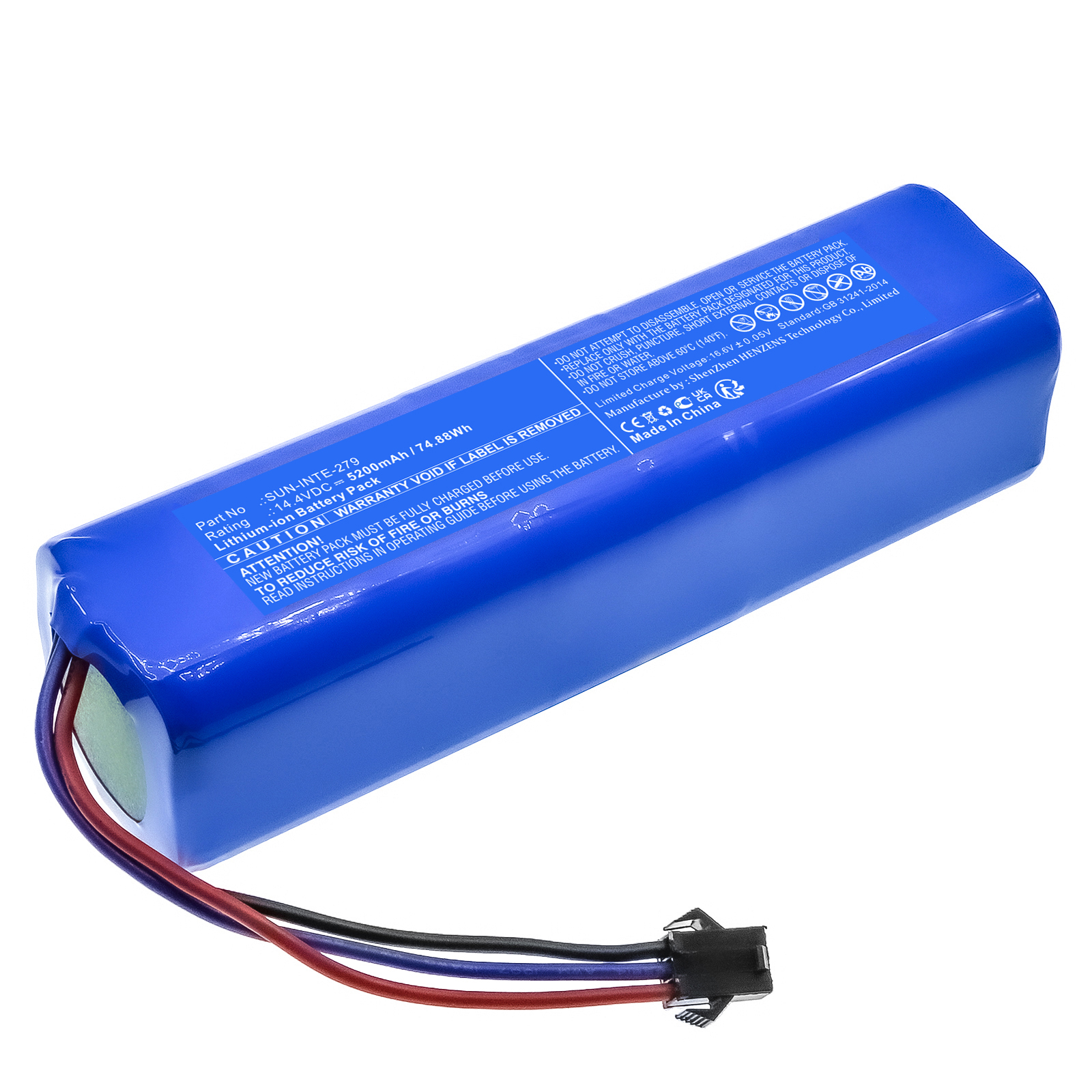 Synergy Digital Vacuum Cleaner Battery, Compatible with Mamibot SUN-INTE-279 Vacuum Cleaner Battery (Li-ion, 14.4V, 5200mAh)