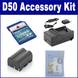 Synergy Digital Accessory Kit, Works with Nikon D50 Digital Camera includes: SDM-135 Charger, ZELCKSG Care & Cleaning, SDENEL3A Battery, KSD2GB Memory Card