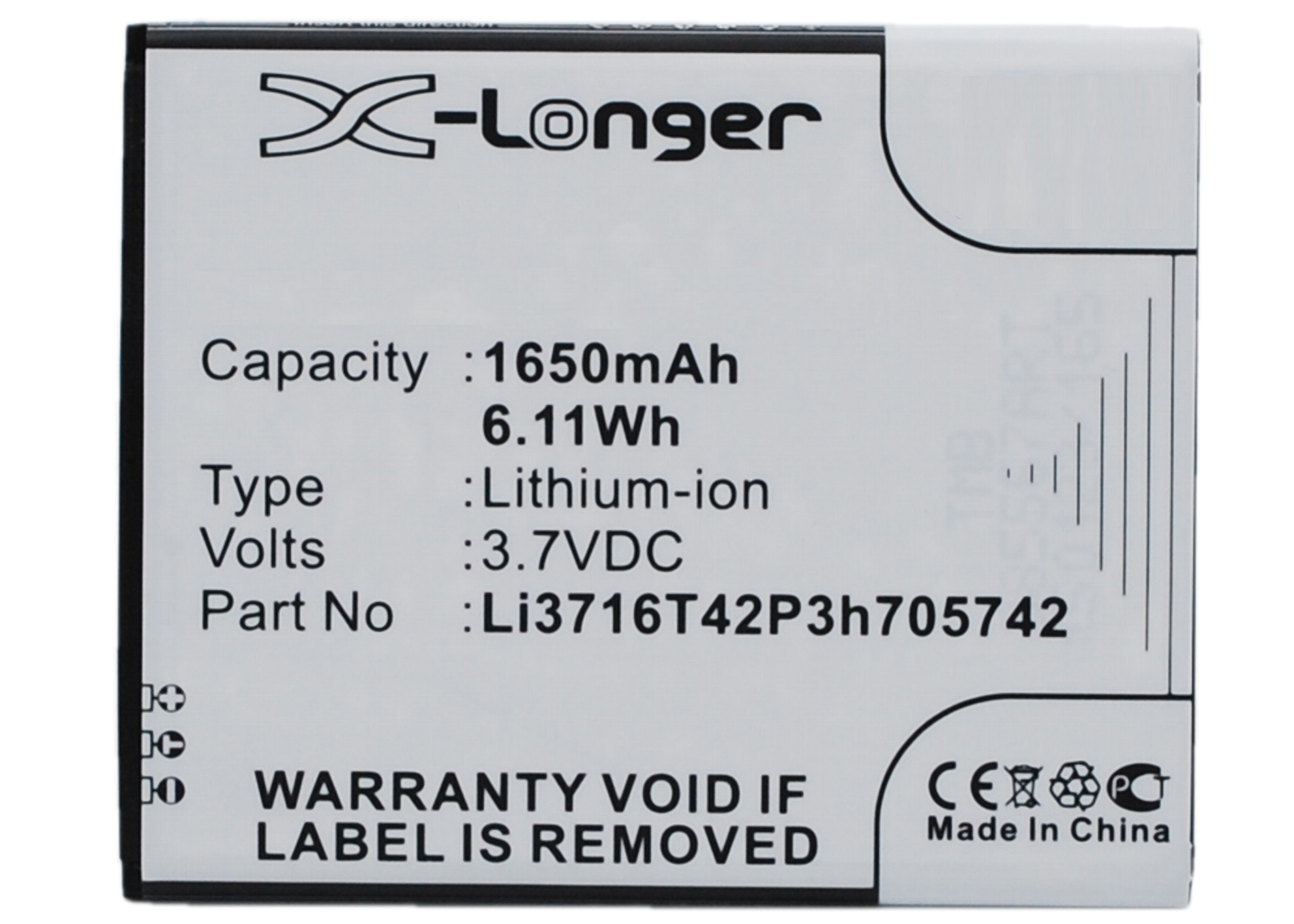 Synergy Digital Battery Compatible With A+World Li3716T42P3h705742 Cellphone Battery - (Li-Ion, 3.7V, 1650 mAh / 6.11Wh)