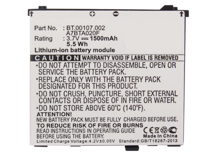 Synergy Digital Battery Compatible With Acer A7BTA020F Cellphone Battery - (Li-Ion, 3.7V, 1500 mAh / 5.6Wh)