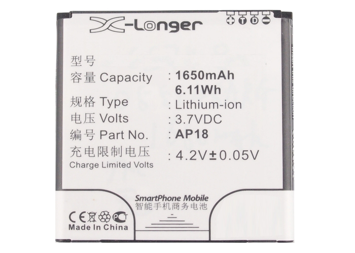 Synergy Digital Battery Compatible With Acer AP18 Cellphone Battery - (Li-Ion, 3.7V, 1650 mAh / 6.11Wh)