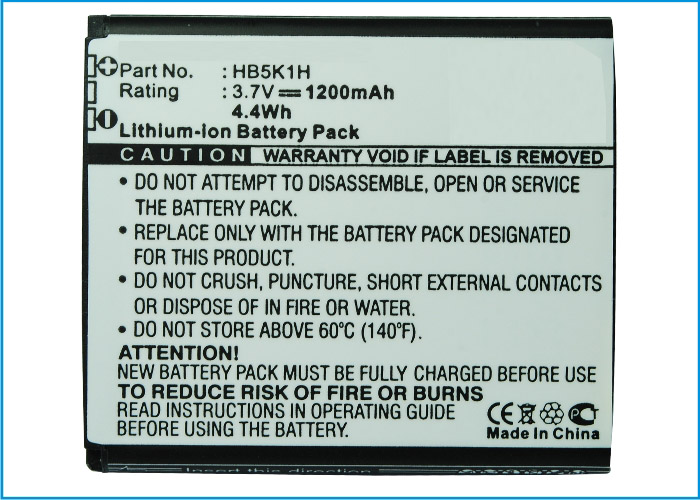 Synergy Digital Battery Compatible With AT&T HB5K1H Cellphone Battery - (Li-Ion, 3.7V, 1200 mAh / 4.44Wh)