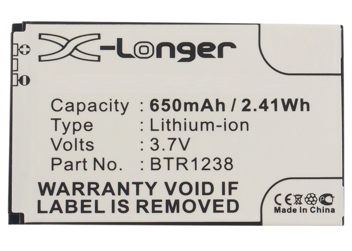 Synergy Digital Battery Compatible With Audiovox BTR1238 Cellphone Battery - (Li-Ion, 3.7V, 650 mAh / 2.41Wh)