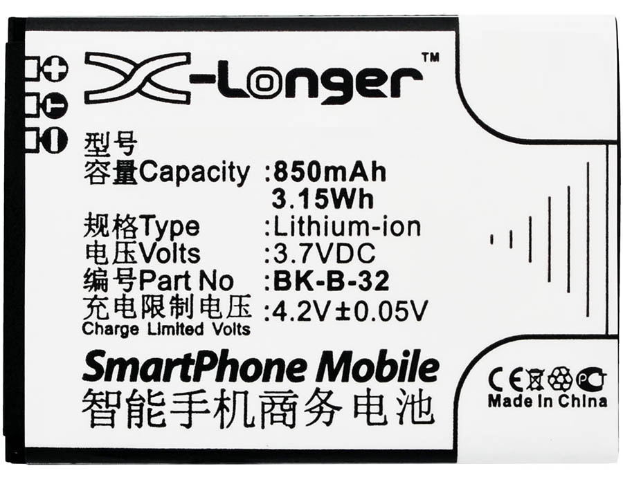 Synergy Digital Battery Compatible With BBK BK-B-32 Cellphone Battery - (Li-Ion, 3.7V, 850 mAh / 3.15Wh)