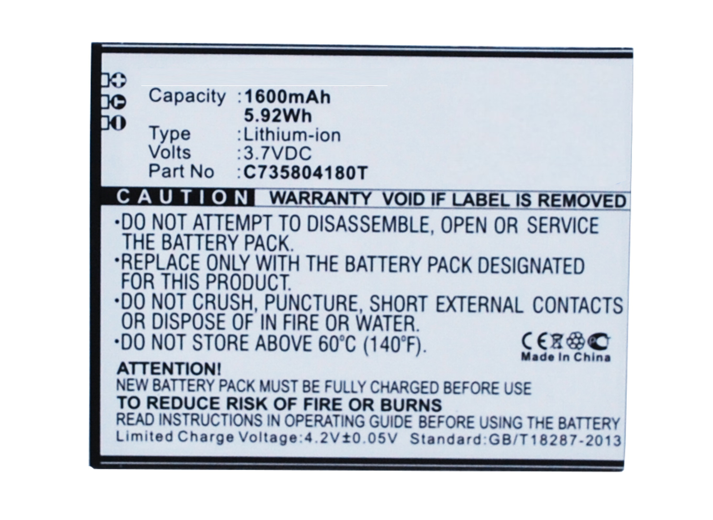 Synergy Digital Battery Compatible With BLU C735804180T Cellphone Battery - (Li-Ion, 3.7V, 1600 mAh / 5.92Wh)