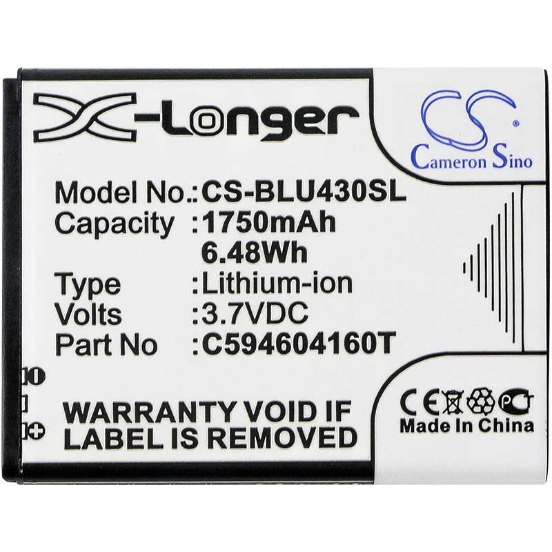 Synergy Digital Battery Compatible With BLU C594604160T Cellphone Battery - (Li-Ion, 3.7V, 1750 mAh / 6.48Wh)