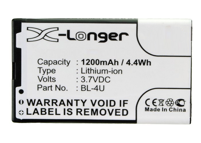 Synergy Digital Battery Compatible With BLU BL-4U Cellphone Battery - (Li-Ion, 3.7V, 1200 mAh / 4.44Wh)