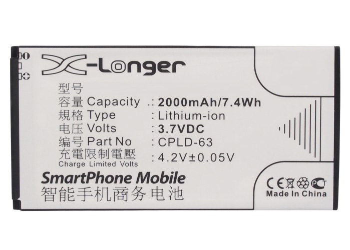 Synergy Digital Battery Compatible With Coolpad CPLD-30 Cellphone Battery - (Li-Ion, 3.7V, 2000 mAh / 7.40Wh)