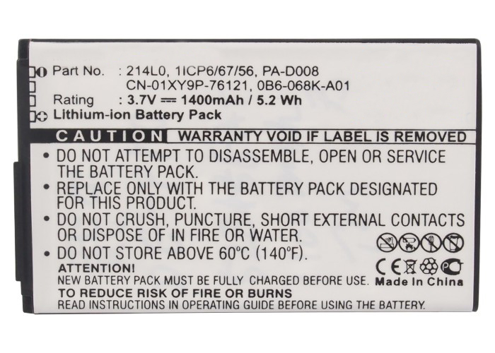 Synergy Digital Battery Compatible With DELL 0B6-068K-A01 Cellphone Battery - (Li-Ion, 3.7V, 1400 mAh / 5.2Wh)