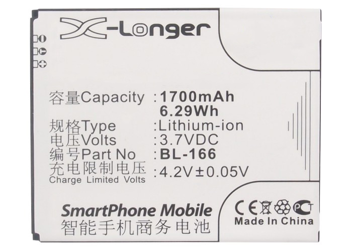Synergy Digital Battery Compatible With Gigabyte BL-166 Cellphone Battery - (Li-Ion, 3.7V, 1700 mAh / 6.29Wh)