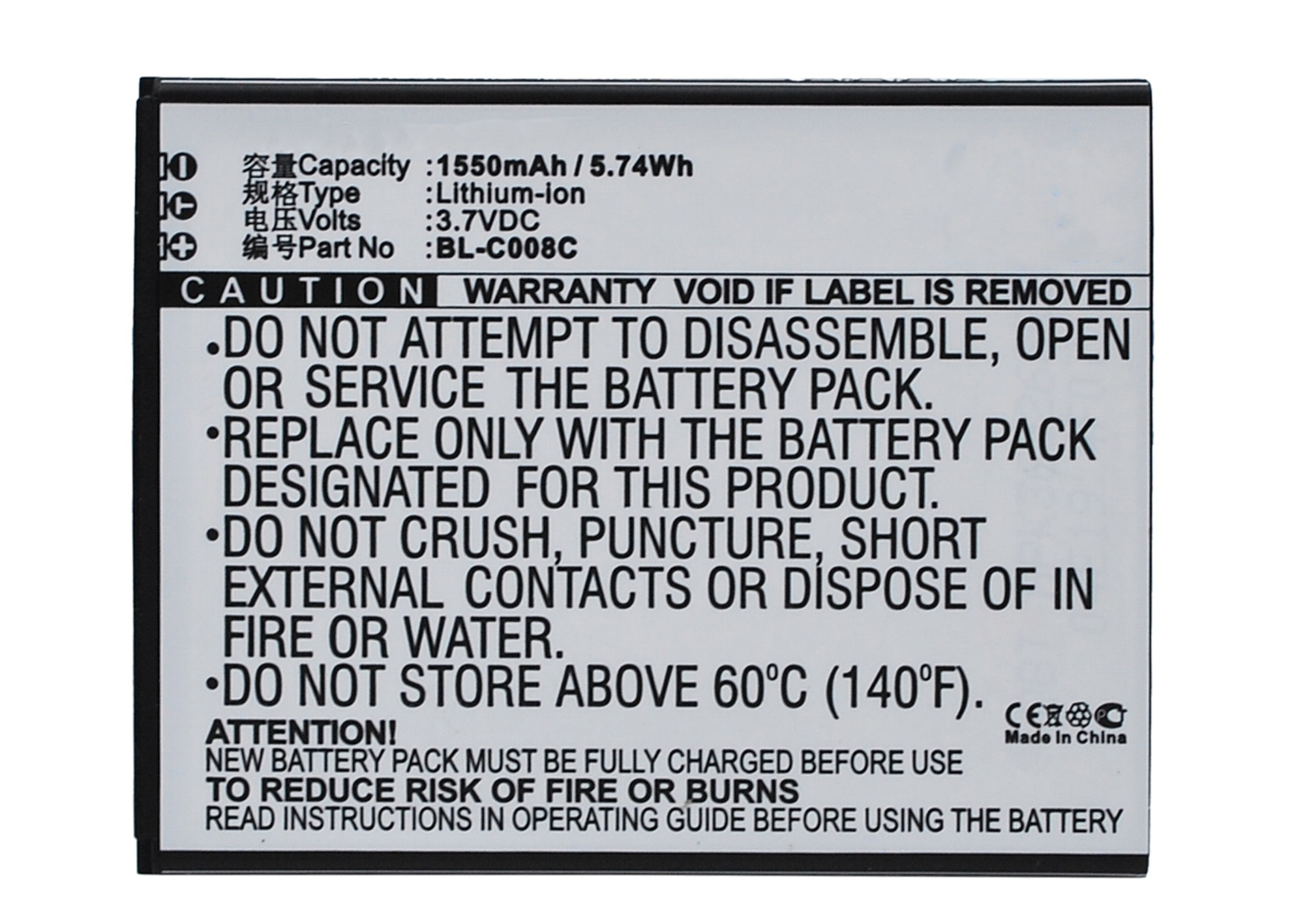 Synergy Digital Battery Compatible With GIONEE BL-C008C Cellphone Battery - (Li-Ion, 3.7V, 1550 mAh / 5.74Wh)