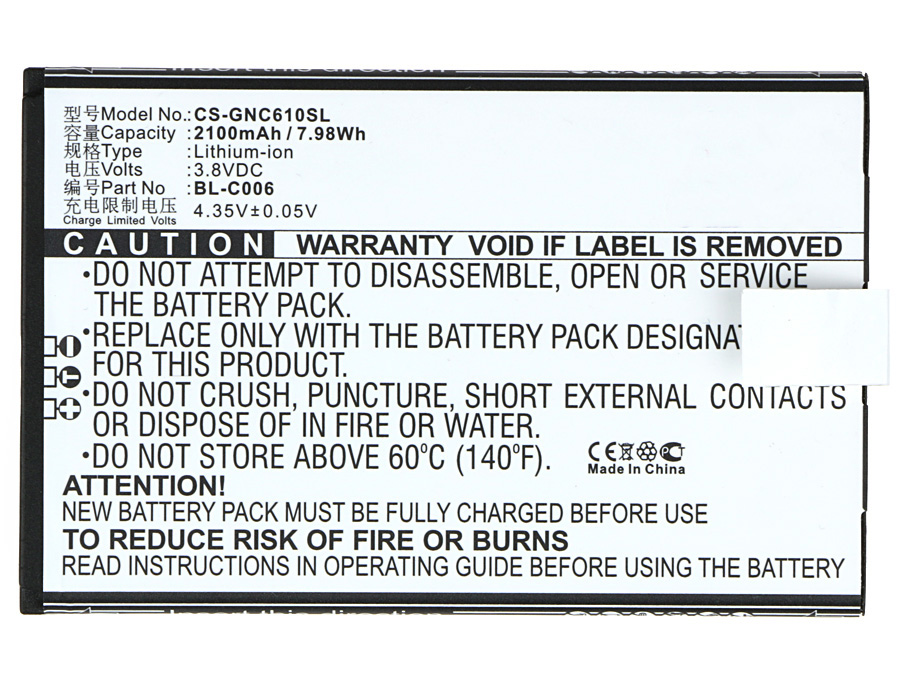 Synergy Digital Battery Compatible With GIONEE BL-C006 Cellphone Battery - (Li-Ion, 3.8V, 2100 mAh / 7.98Wh)