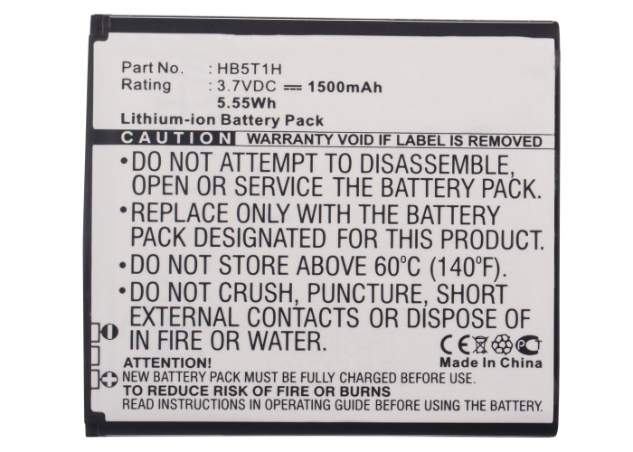 Synergy Digital Battery Compatible With Huawei HB5T1H Cellphone Battery - (Li-Ion, 3.7V, 1500 mAh / 5.55Wh)