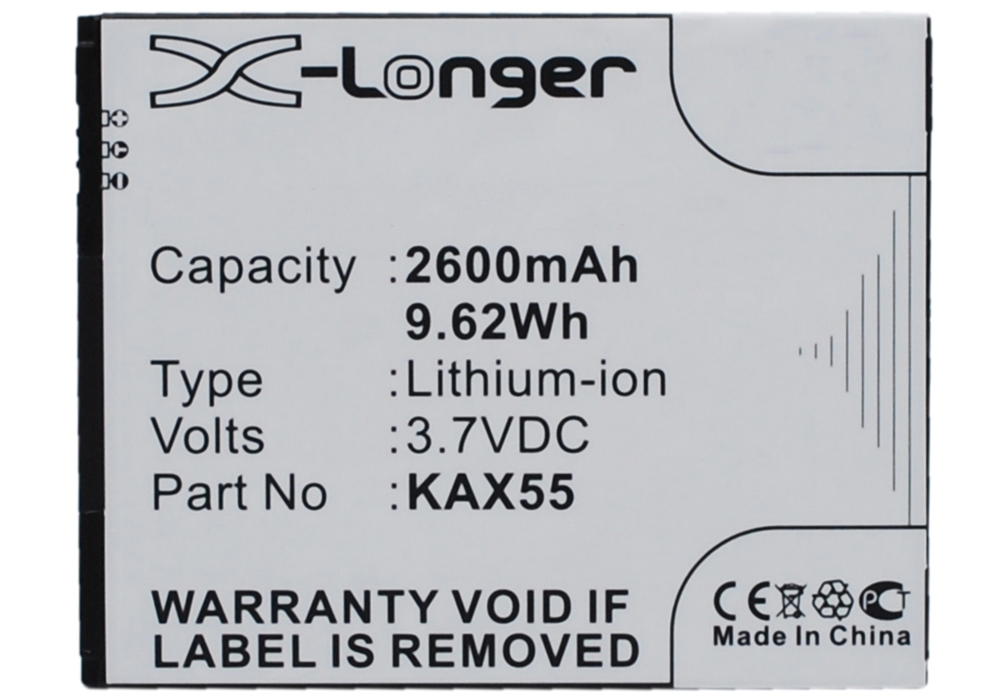 Synergy Digital Battery Compatible With KAZAM KAX55 Cellphone Battery - (Li-Ion, 3.7V, 2600 mAh / 9.62Wh)