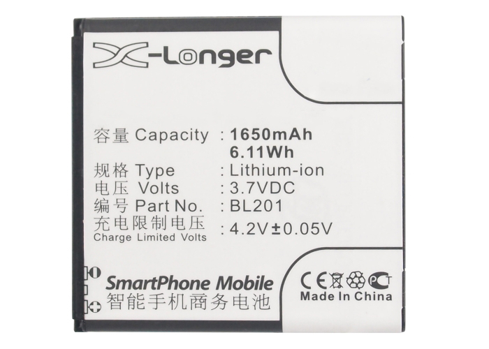 Synergy Digital Battery Compatible With Lenovo BL201 Cellphone Battery - (Li-Ion, 3.7V, 1650 mAh / 6.11Wh)