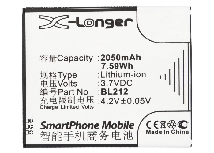 Synergy Digital Battery Compatible With Lenovo BL212 Cellphone Battery - (Li-Ion, 3.7V, 2050 mAh / 7.59Wh)