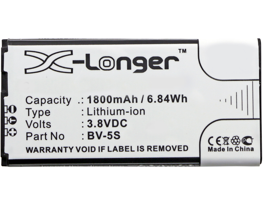 Synergy Digital Battery Compatible With Nokia BV-5S Cellphone Battery - (Li-Ion, 3.8V, 1800 mAh / 6.84Wh)