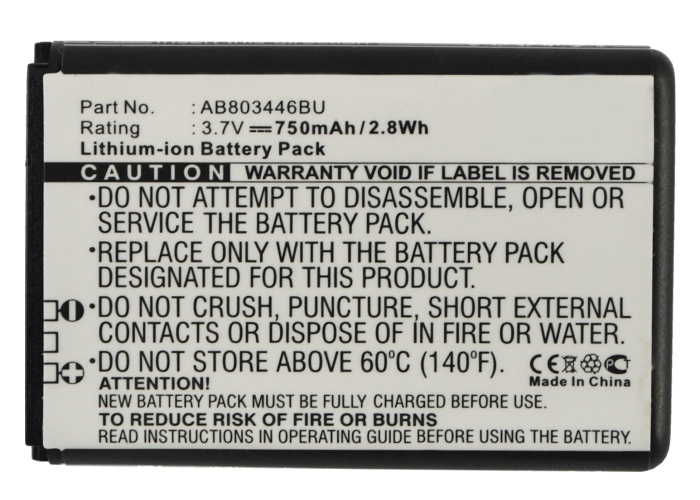 Synergy Digital Battery Compatible With Samsung AB803446BA Cellphone Battery - (Li-Ion, 3.7V, 750 mAh / 2.78Wh)