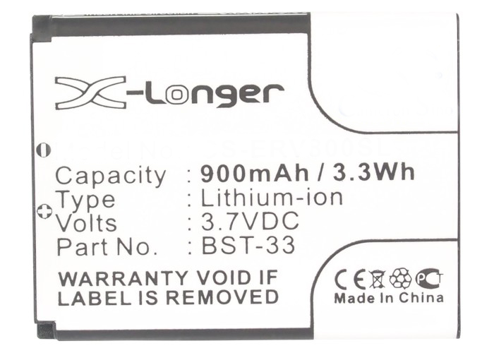 Synergy Digital Battery Compatible With Sony Ericsson BST-33 Cellphone Battery - (Li-Ion, 3.7V, 900 mAh / 3.33Wh)