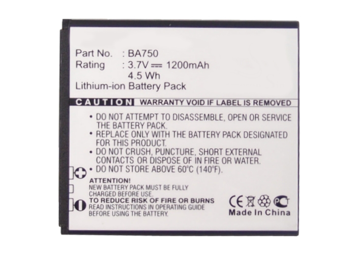 Synergy Digital Battery Compatible With Sony Ericsson BA750 Cellphone Battery - (Li-Ion, 3.7V, 1200 mAh / 4.44Wh)