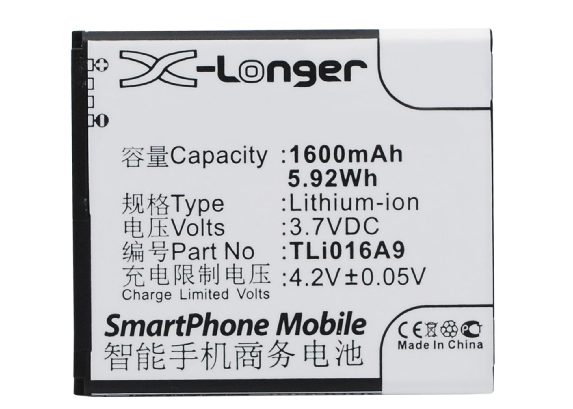 Synergy Digital Battery Compatible With TCL TLi016A9 Cellphone Battery - (Li-Ion, 3.7V, 1600 mAh / 5.92Wh)
