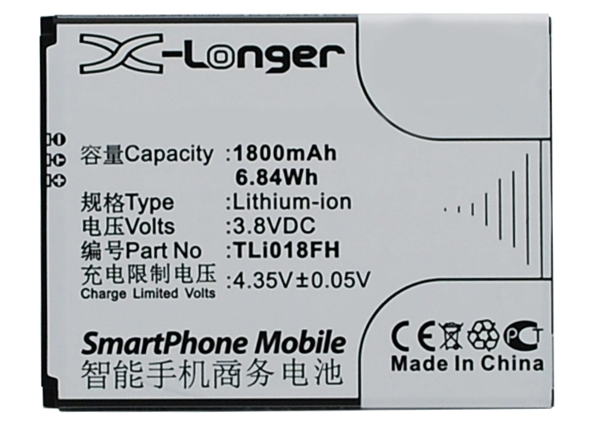 Synergy Digital Battery Compatible With TCL TLi018FH Cellphone Battery - (Li-Ion, 3.8V, 1800 mAh / 6.84Wh)