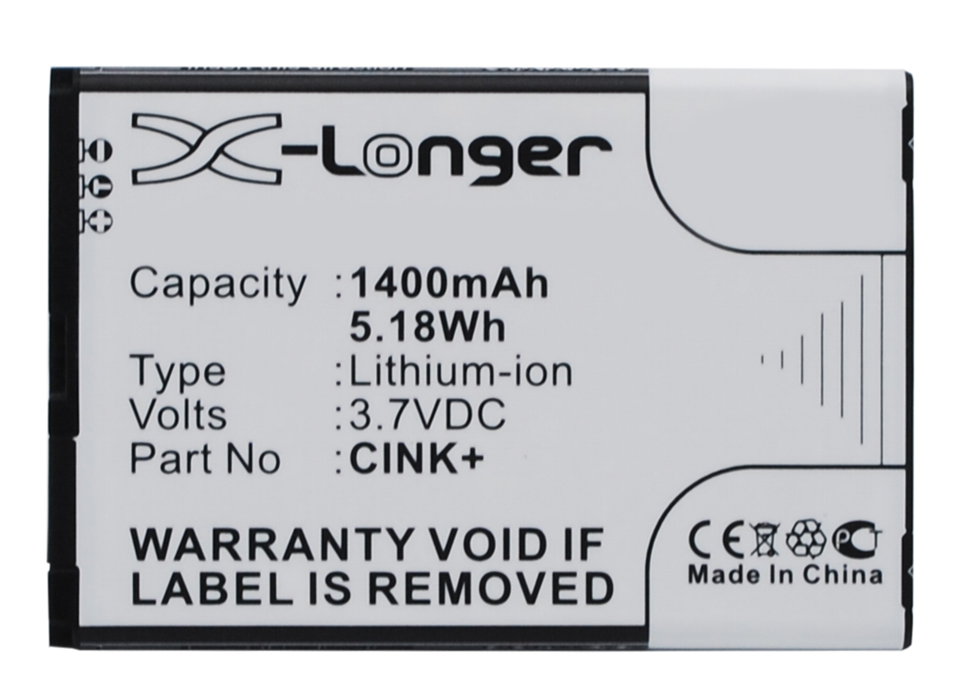 Synergy Digital Battery Compatible With Wiko CINK+ Cellphone Battery - (Li-Ion, 3.7V, 1400 mAh / 5.18Wh)