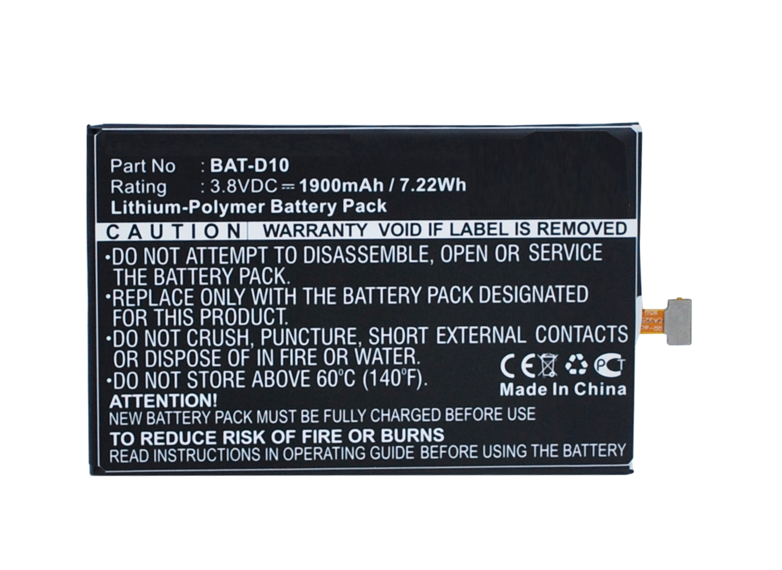 Synergy Digital Battery Compatible With Acer BAT-D10 Cellphone Battery - (Li-Pol, 3.8V, 1900 mAh / 7.22Wh)
