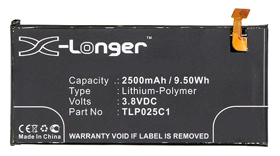 Synergy Digital Battery Compatible With Alcatel TLP025C1 Cellphone Battery - (Li-Pol, 3.8V, 2500 mAh / 9.50Wh)