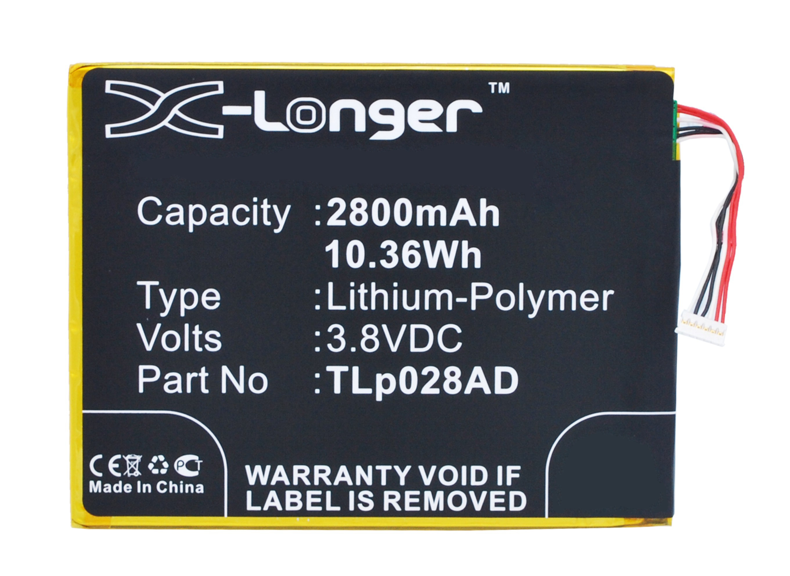 Synergy Digital Battery Compatible With Alcatel TLp028AD Cellphone Battery - (Li-Pol, 3.8V, 2800 mAh / 10.64Wh)