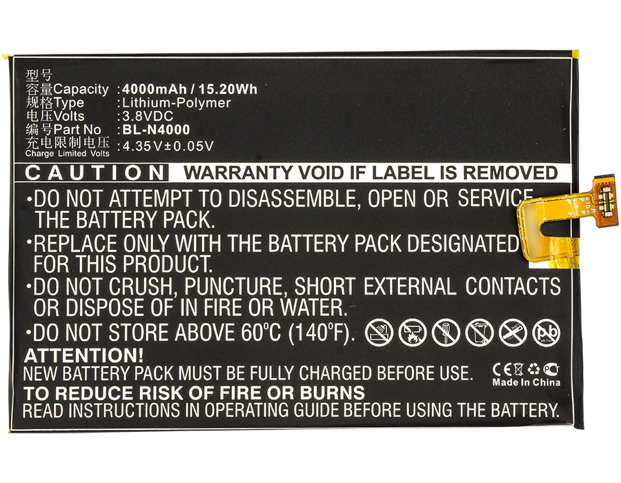 Synergy Digital Battery Compatible With BLU BL-N4000 Cellphone Battery - (Li-Pol, 3.8V, 4000 mAh / 15.20Wh)