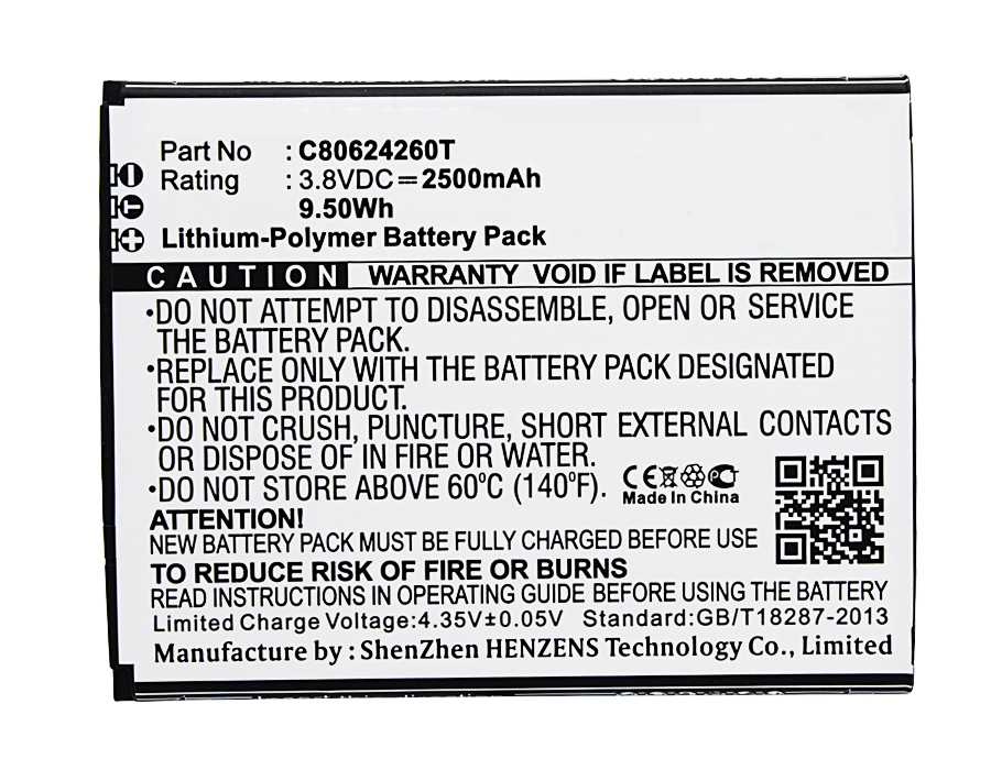 Synergy Digital Battery Compatible With BLU C80624260T Cellphone Battery - (Li-Pol, 3.8V, 2500 mAh / 9.50Wh)
