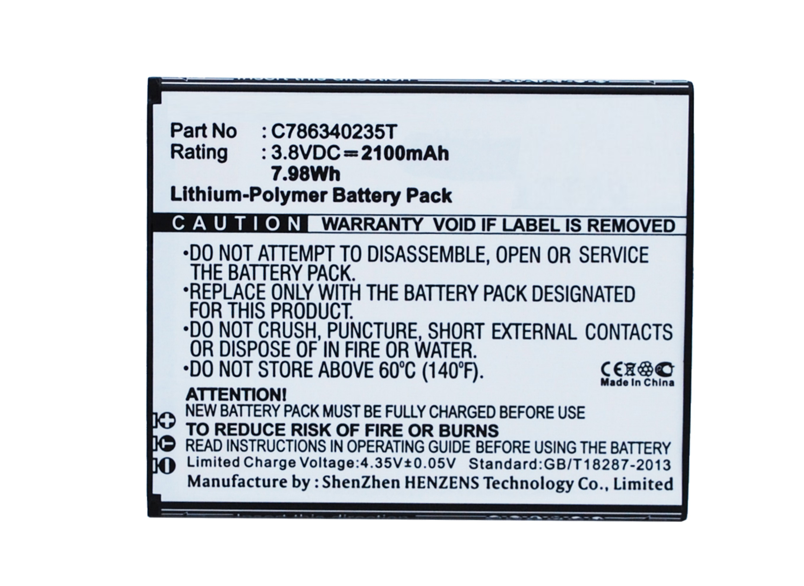 Synergy Digital Battery Compatible With BLU C786340235T Cellphone Battery - (Li-Pol, 3.8V, 2100 mAh / 7.98Wh)
