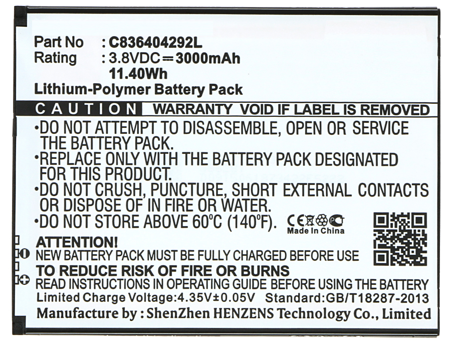 Synergy Digital Battery Compatible With BLU C836404292L Cellphone Battery - (Li-Pol, 3.8V, 3000 mAh / 11.40Wh)