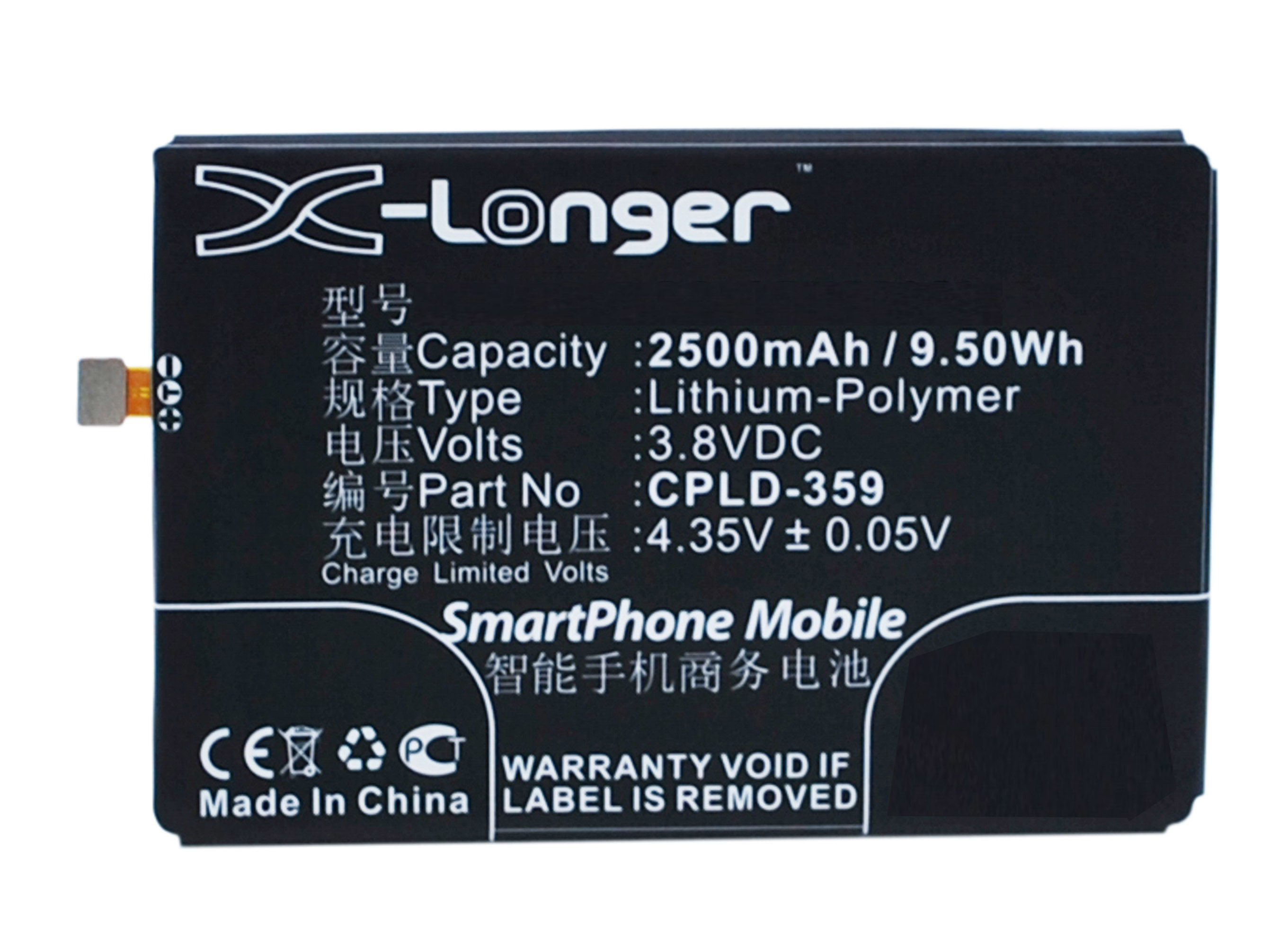 Synergy Digital Battery Compatible With Coolpad CPLD-359 Cellphone Battery - (Li-Pol, 3.8V, 2500 mAh / 9.50Wh)