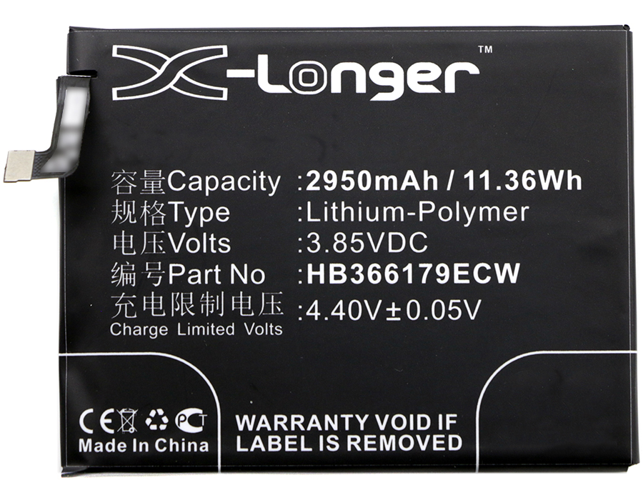 Synergy Digital Battery Compatible With Huawei HB366179ECW Cellphone Battery - (Li-Pol, 3.85V, 2950 mAh / 11.36Wh)